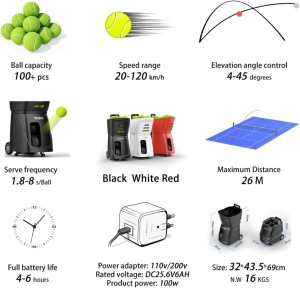 Buy PT-Smart Tennis Ball Machine 12 Training Modes APP Control Custom Programming Portable | Rendan Sport Shop