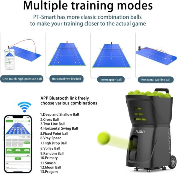 Buy PT-Smart Tennis Ball Machine 12 Training Modes APP Control Custom Programming Portable | Rendan Sport Shop