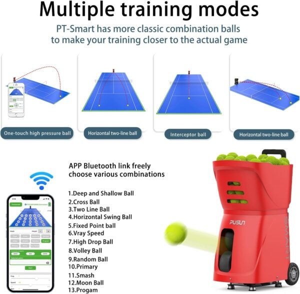 Buy PT-Smart Automatic Tennis Ball Machine Serve Adjustable Speed Angle Durable High Capacity Remote
