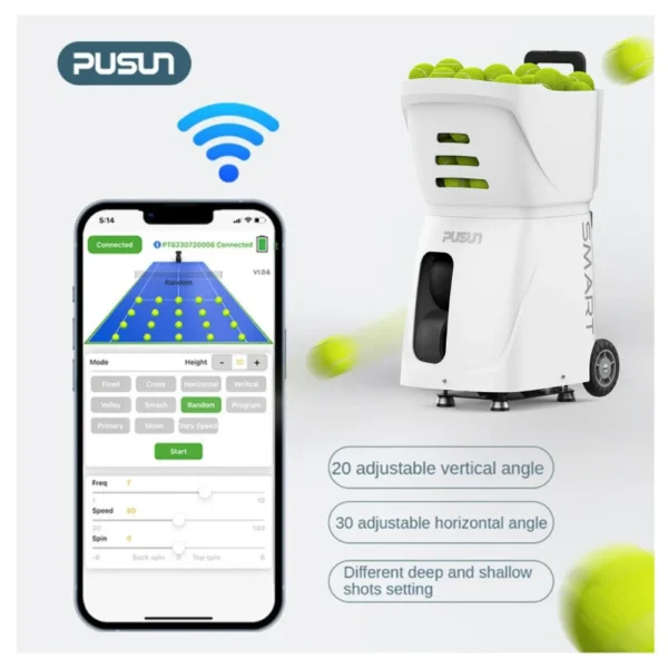 PT-Smart Tennis Ball Machine Portable Battery Powered White