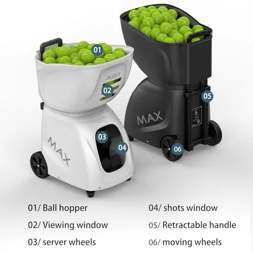 Buy PT MAX C Padel Ball Machine – 140 MPH Automatic Feeder, 145+ Ball Capacity, APP & Remote Control (White)