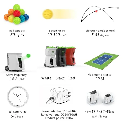 Buy PP Smart Tennis Ball Machine – APP-Controlled, 80+ Ball Capacity, Adjustable Speed & Spin